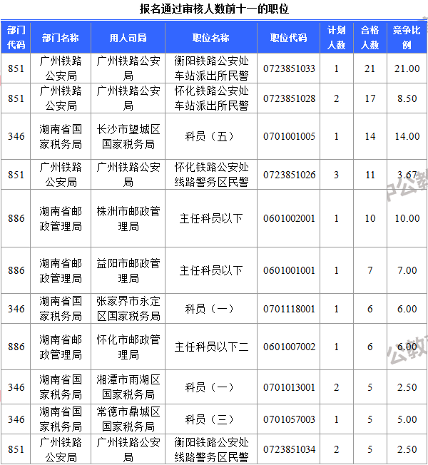 報(bào)名通過審核人數(shù)前十一的職位